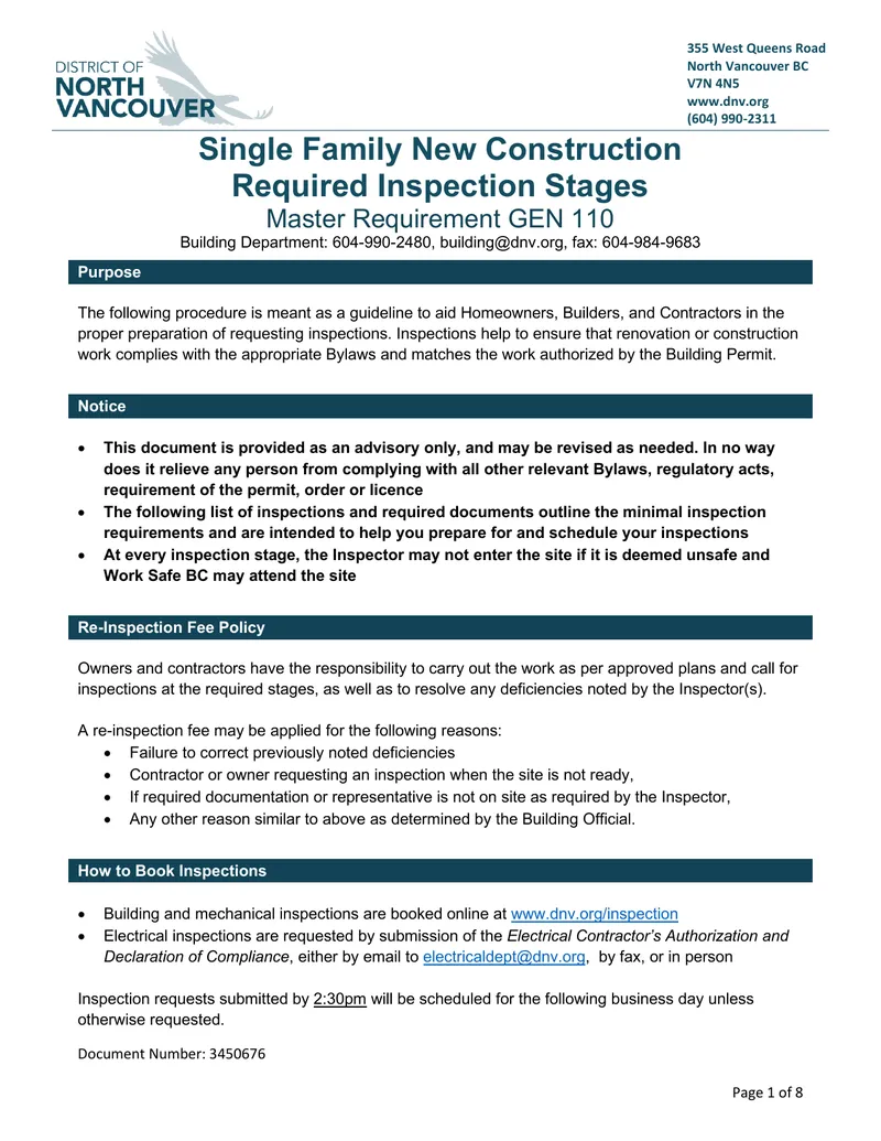 Single Family New Construction Inspection Guidelines