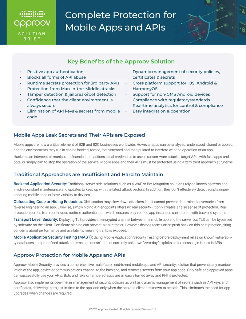 Approov Mobile Security Protection Framework