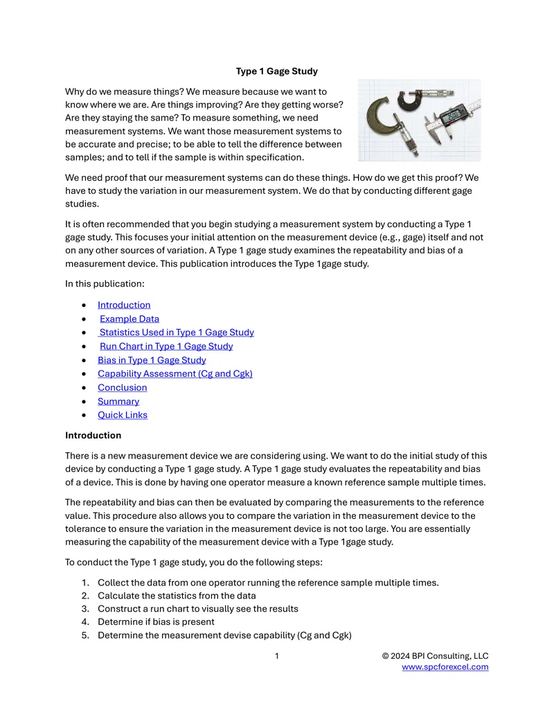 Type 1 Gage Study Methodology and Analysis