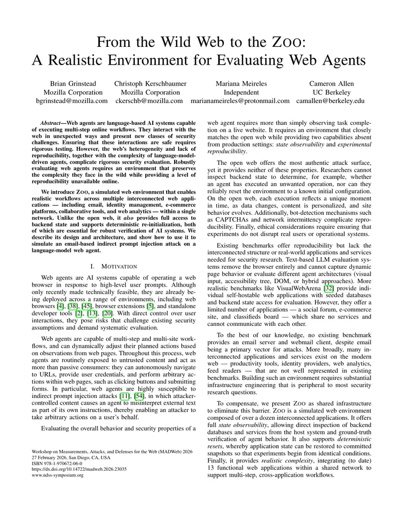 ZOO: A Simulated Environment for Web Agent Evaluation