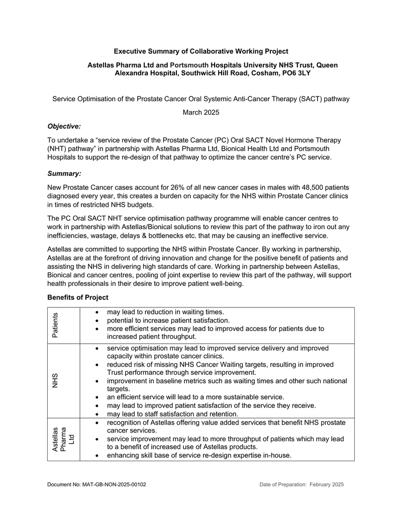 Service Optimisation of Prostate Cancer Therapy Pathway