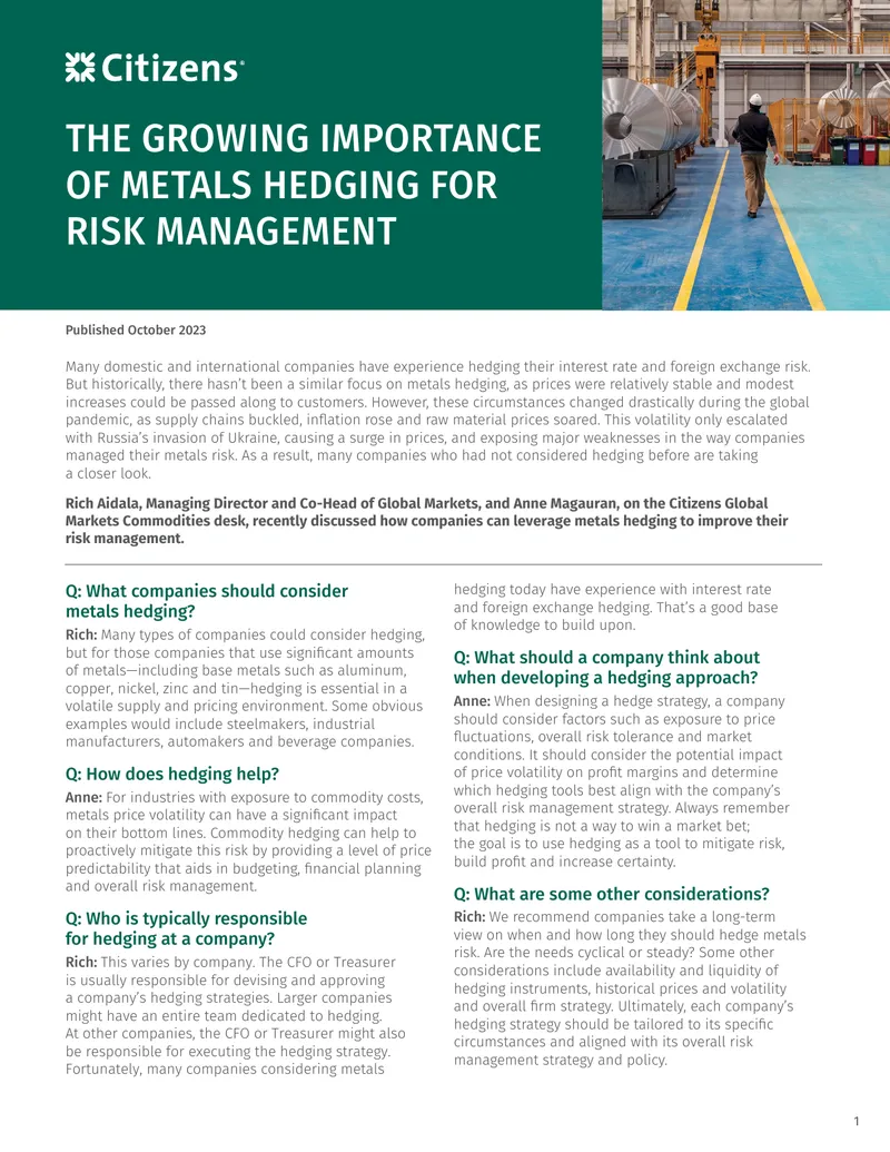 Metals Hedging for Risk Management Strategies