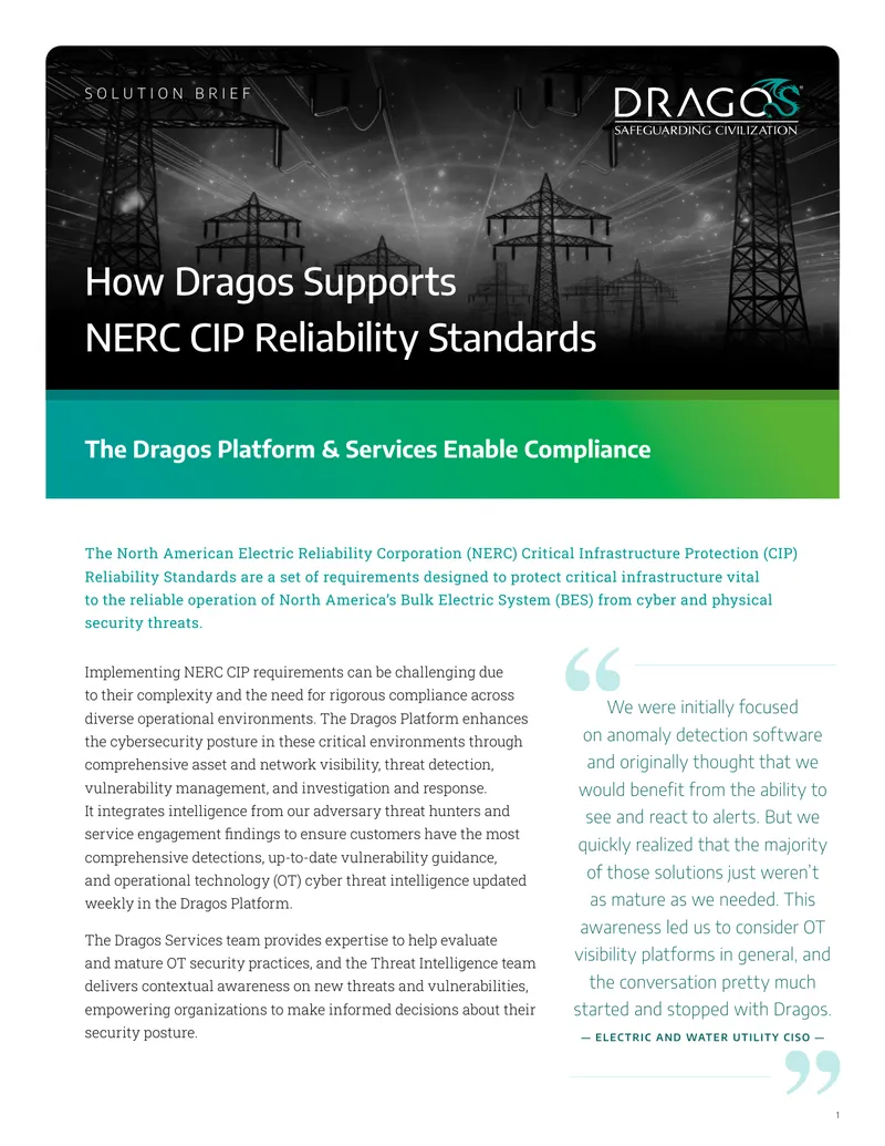 Dragos Platform Support for NERC CIP Compliance