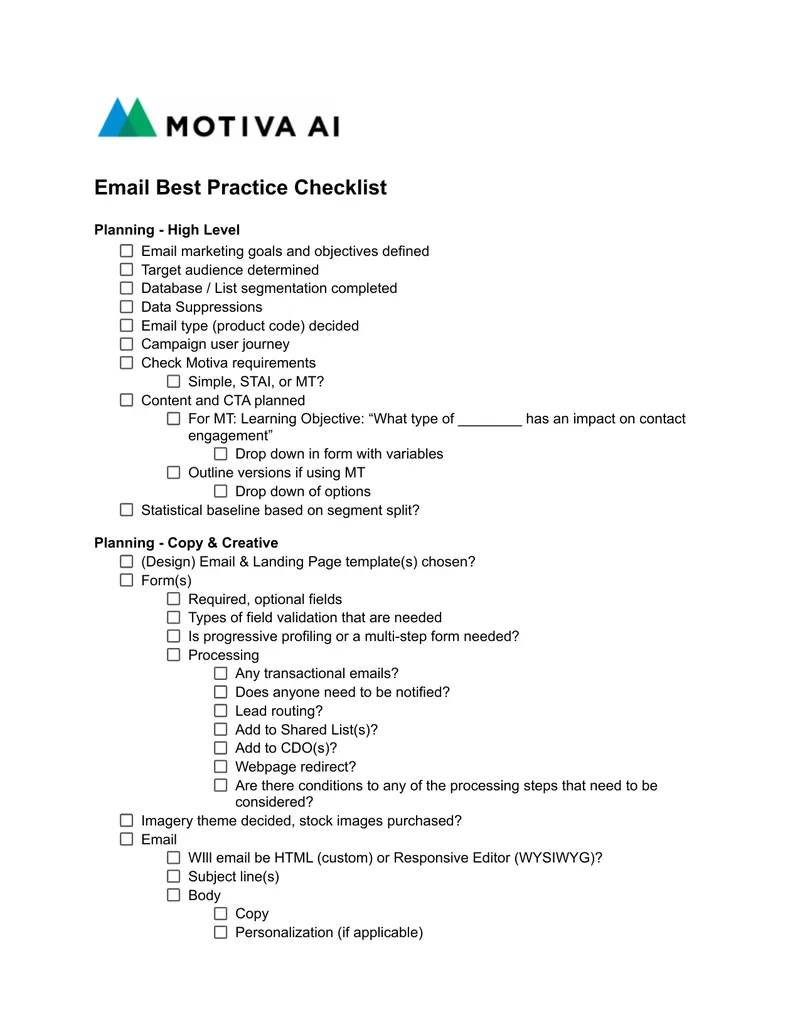 Email Marketing Best Practice Checklist