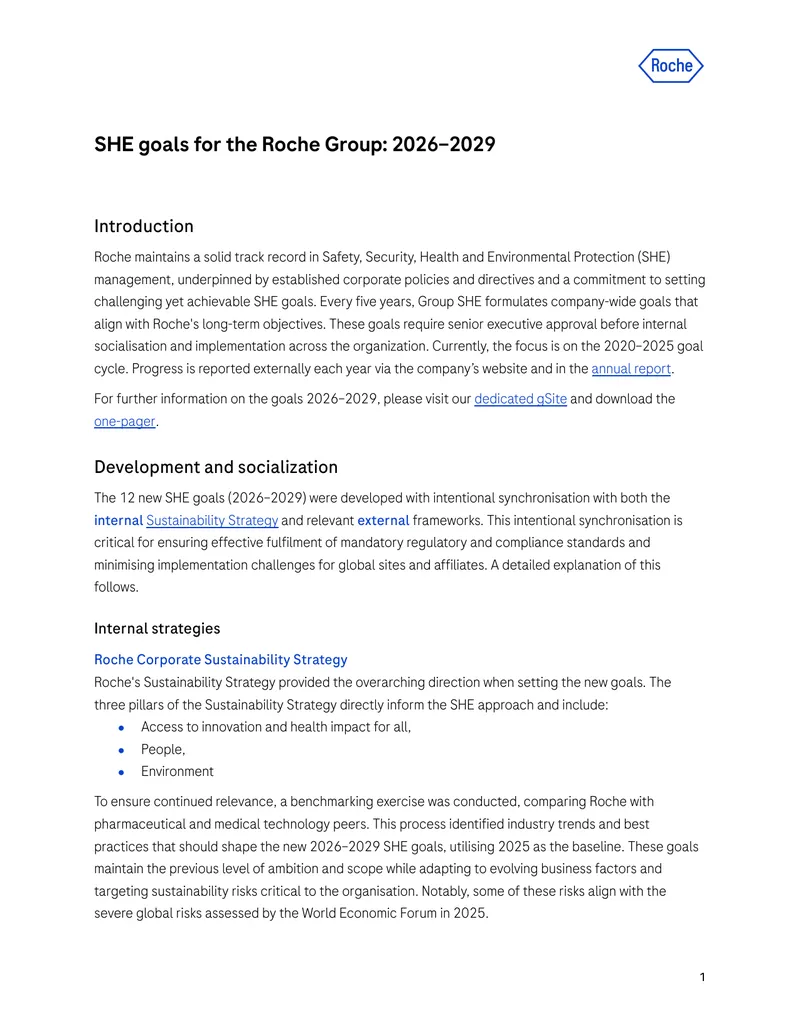 Roche Group SHE Goals for 2026–2029