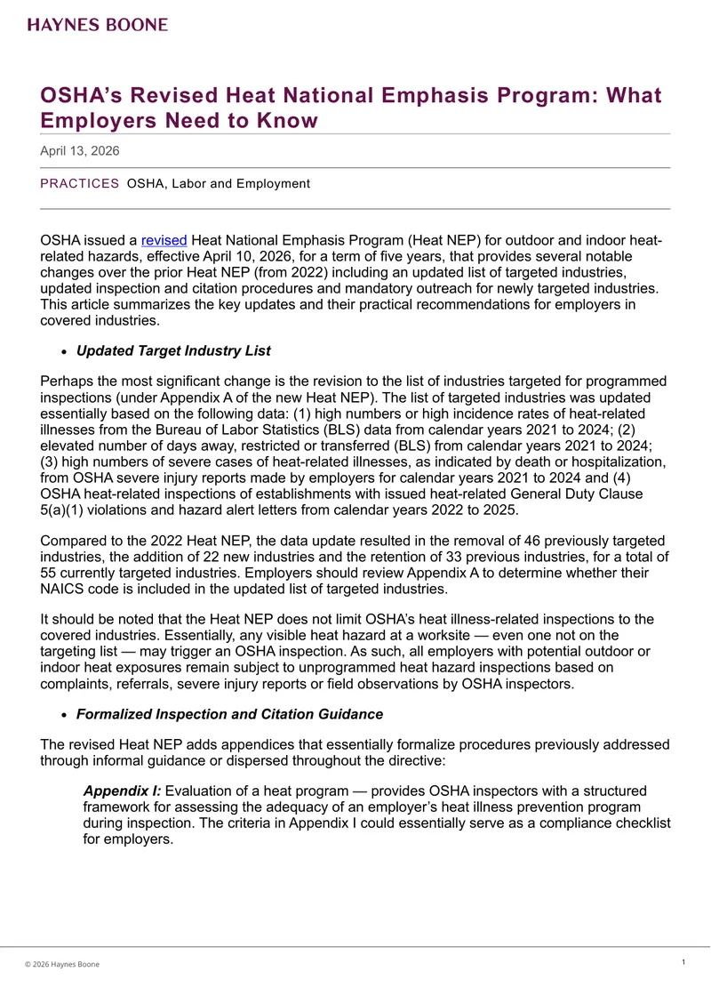 OSHA Revised Heat National Emphasis Program Overview