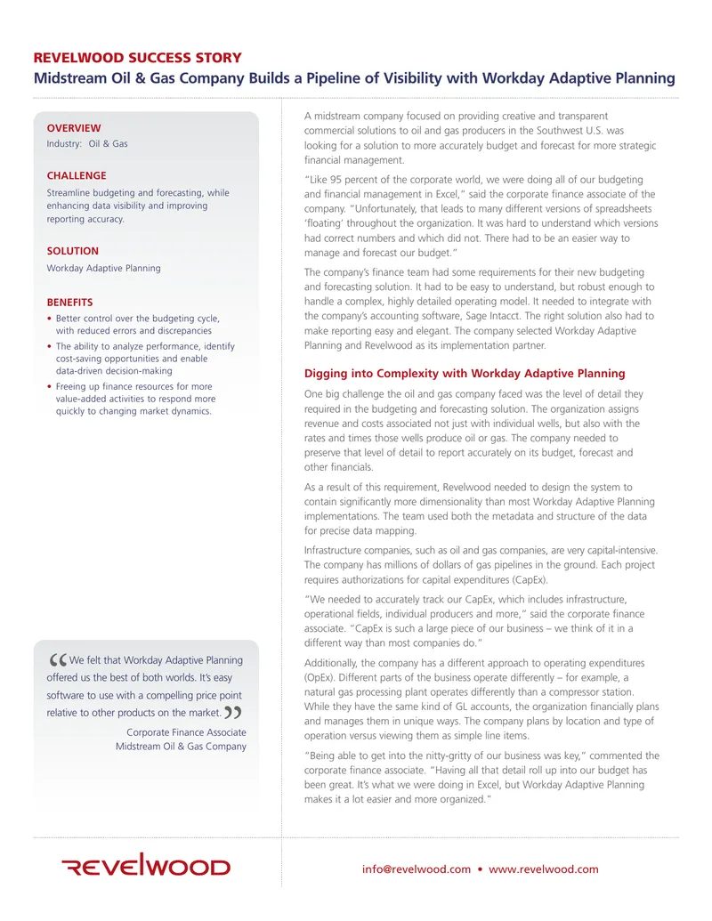Midstream Oil and Gas Company Budgeting Solution