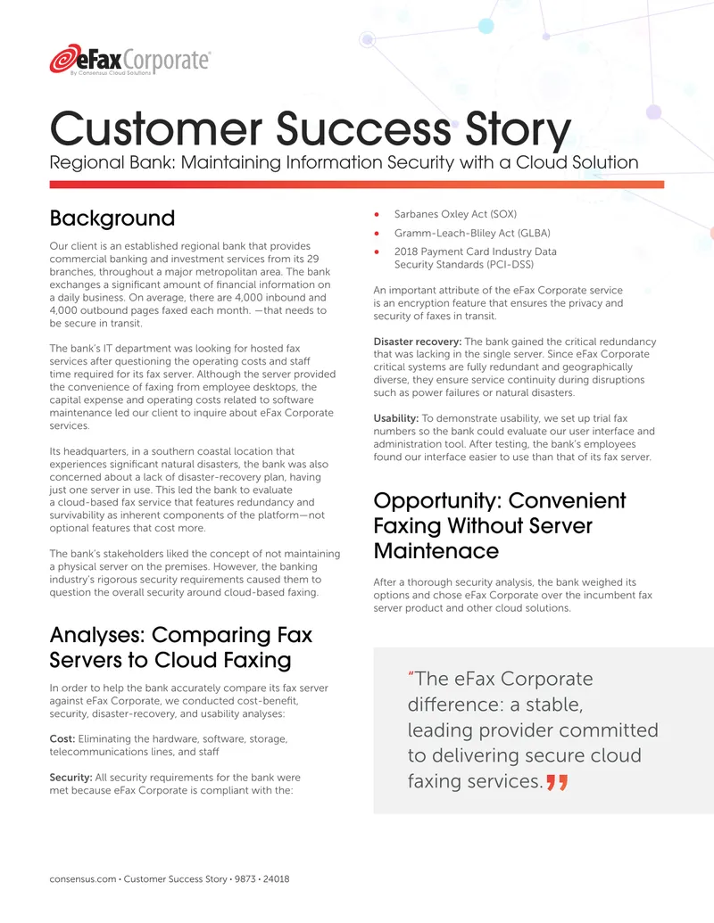 Regional Bank Cloud Faxing Security Case Study