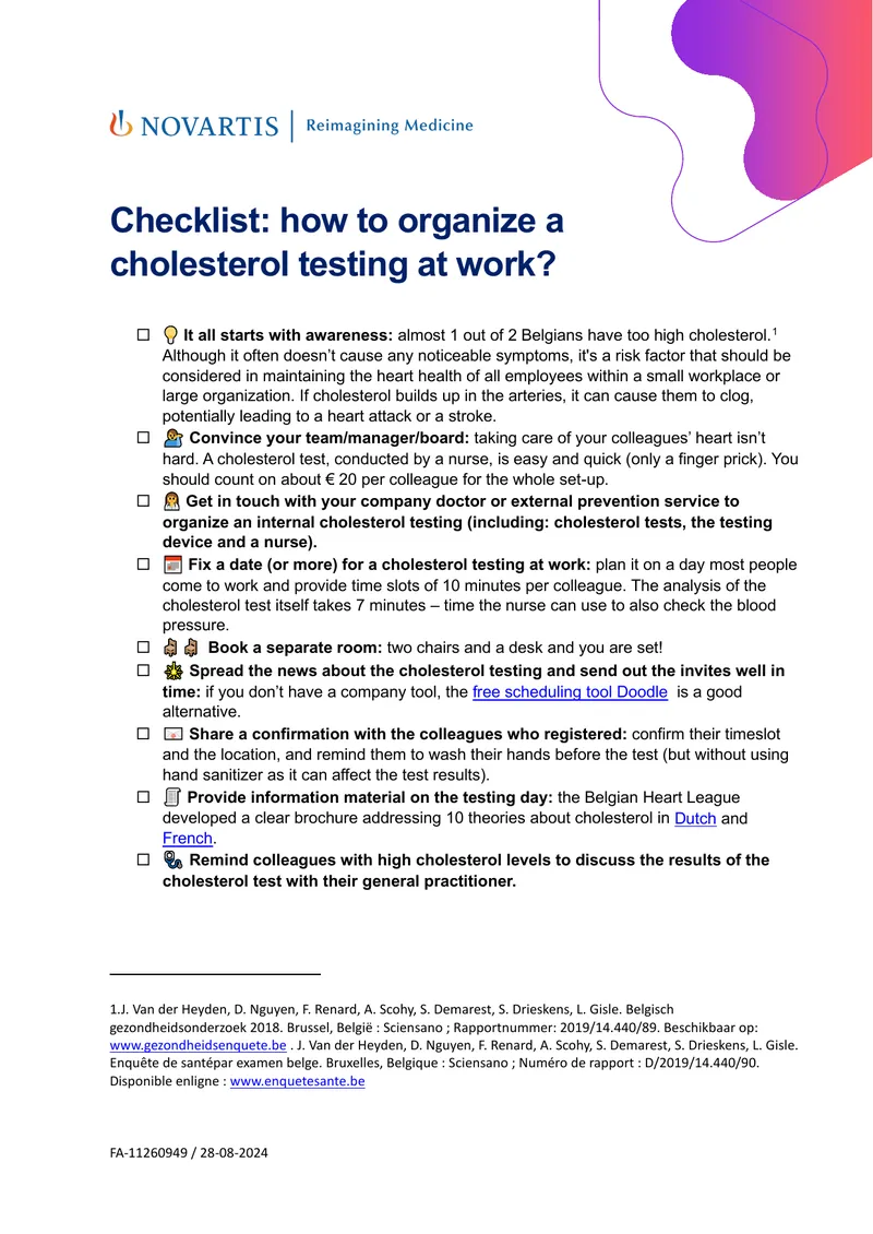 Checklist for Organizing Cholesterol Testing at Work