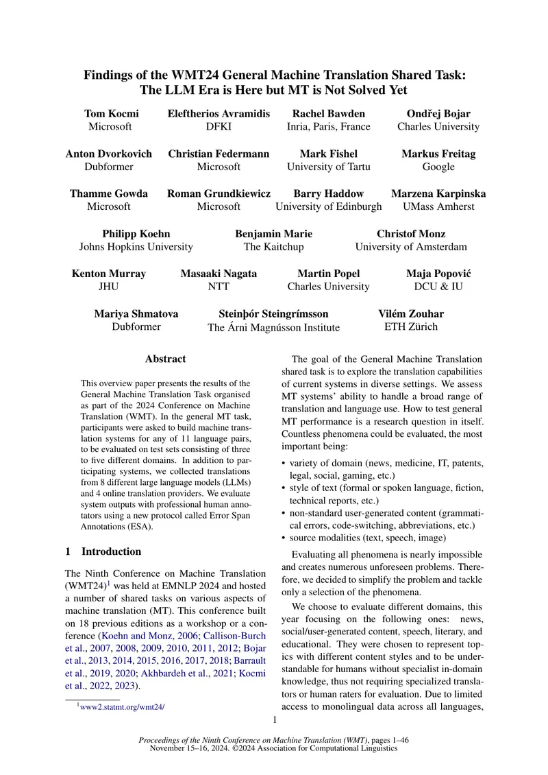 Findings of the WMT24 General Machine Translation Task