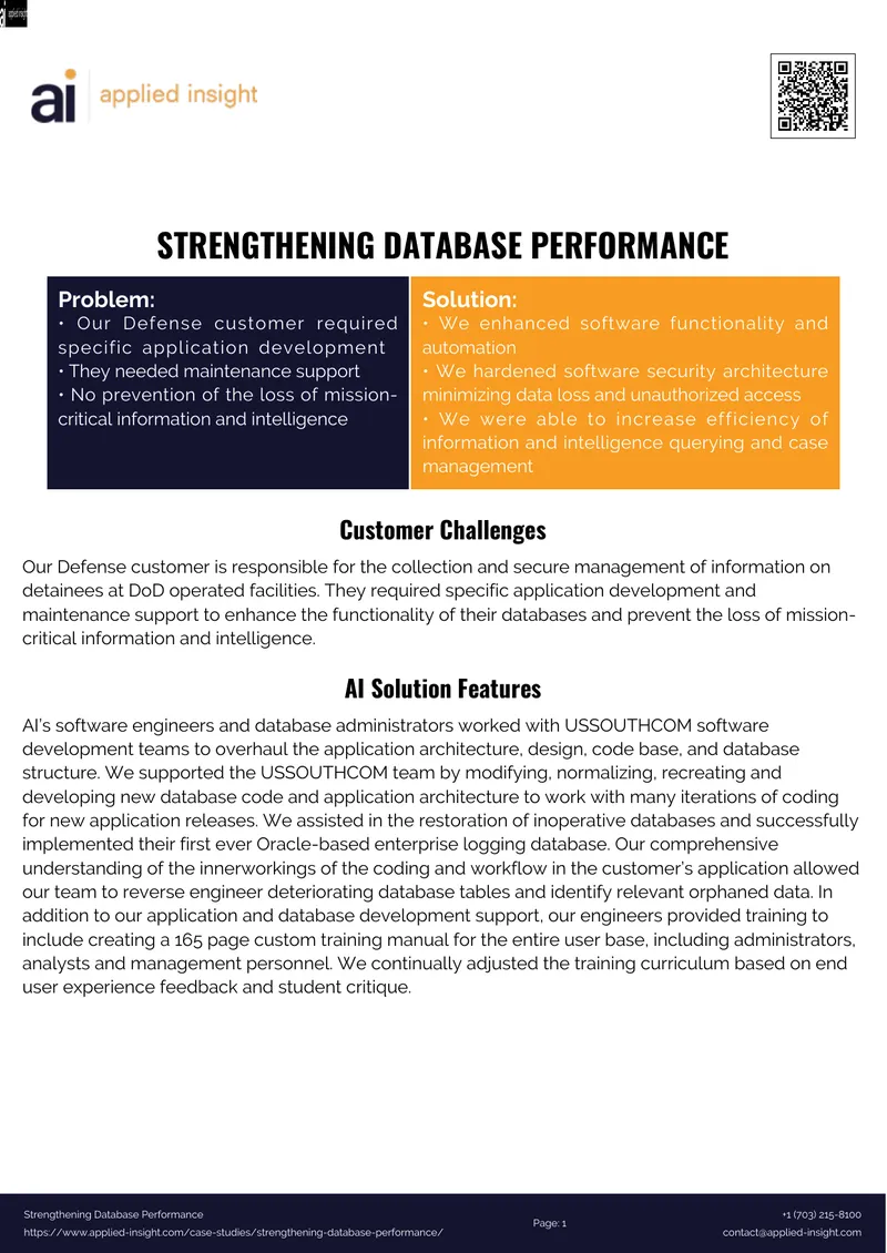 Strengthening Database Performance for Defense Customer
