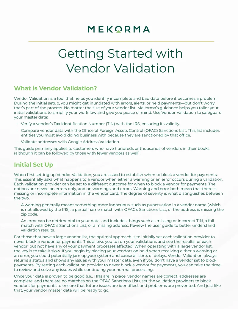 Vendor Validation Setup and Management Guide