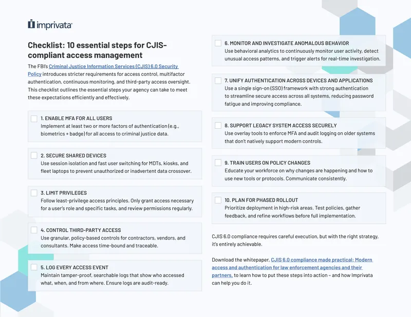 Checklist for CJIS-Compliant Access Management