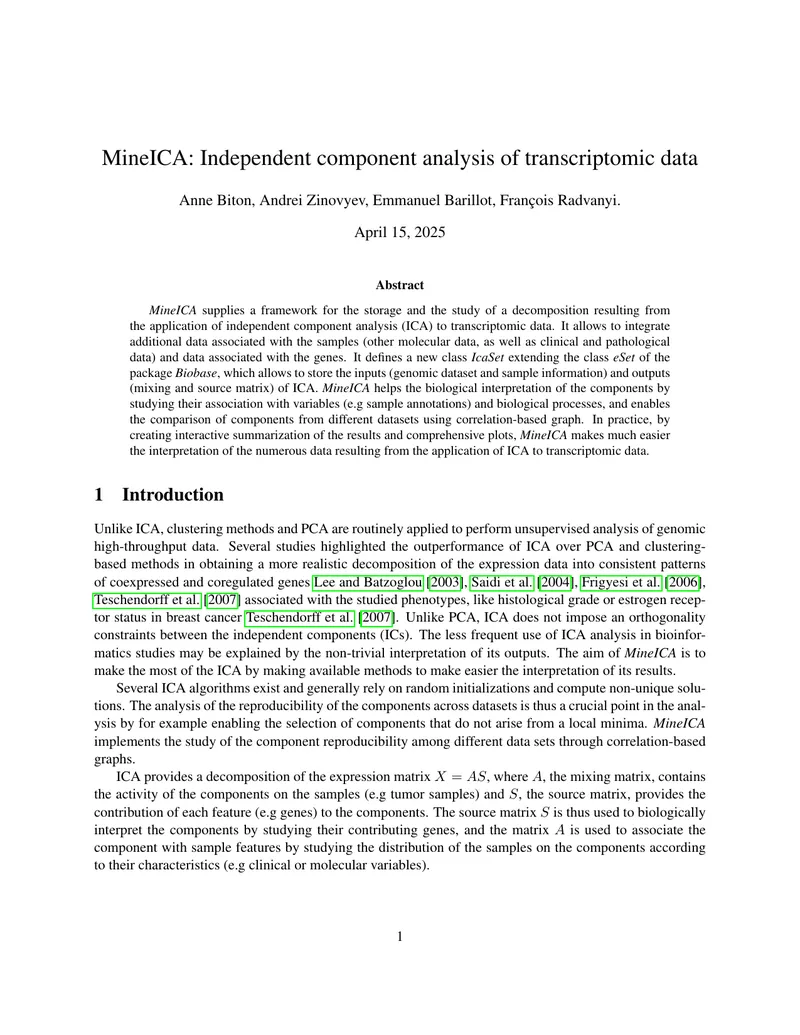 MineICA Framework for Transcriptomic Data Analysis