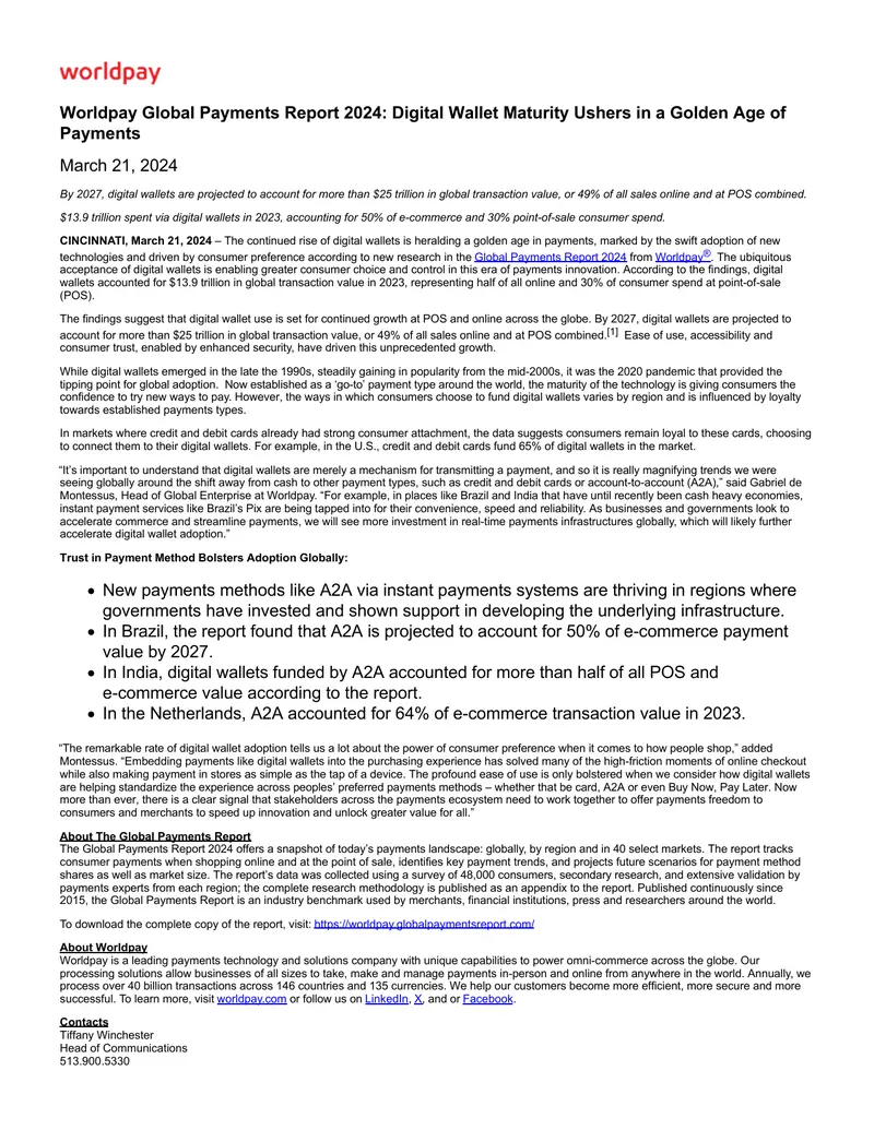 Worldpay Global Payments Report 2024