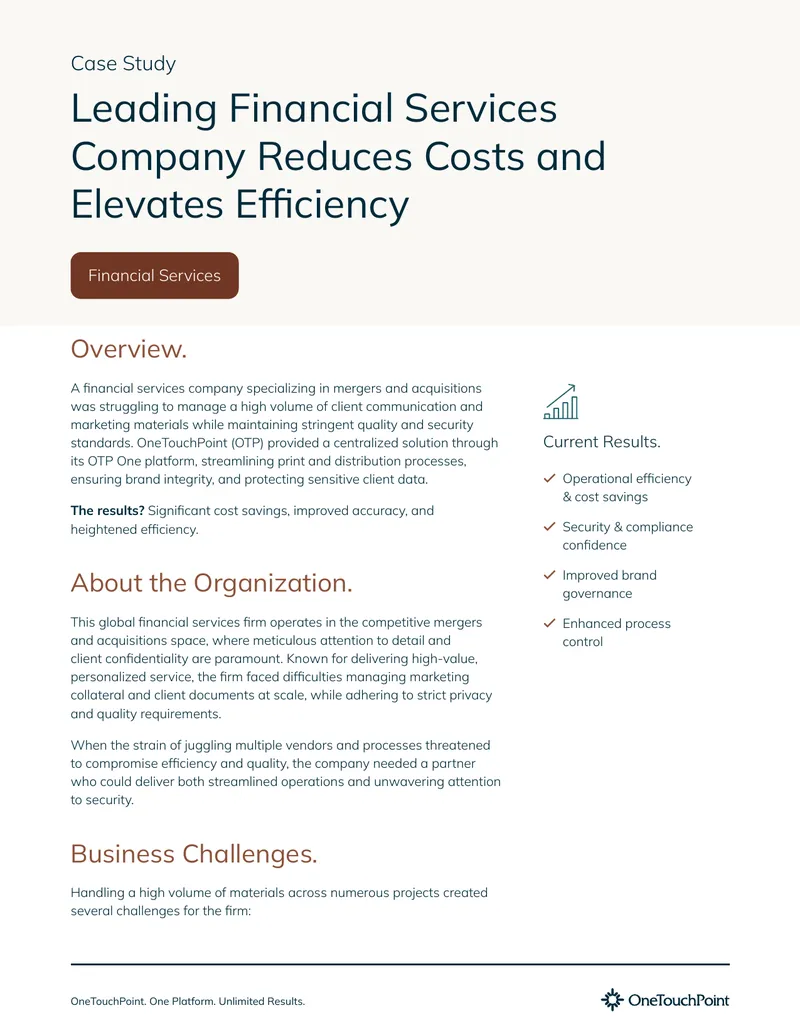 Financial Services Company Cost Reduction Case Study