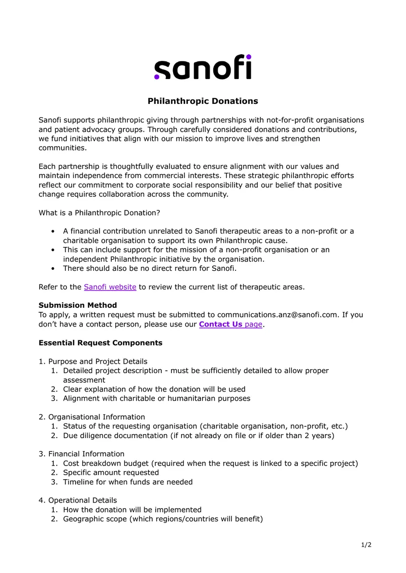 Philanthropic Donations Submission Guidelines