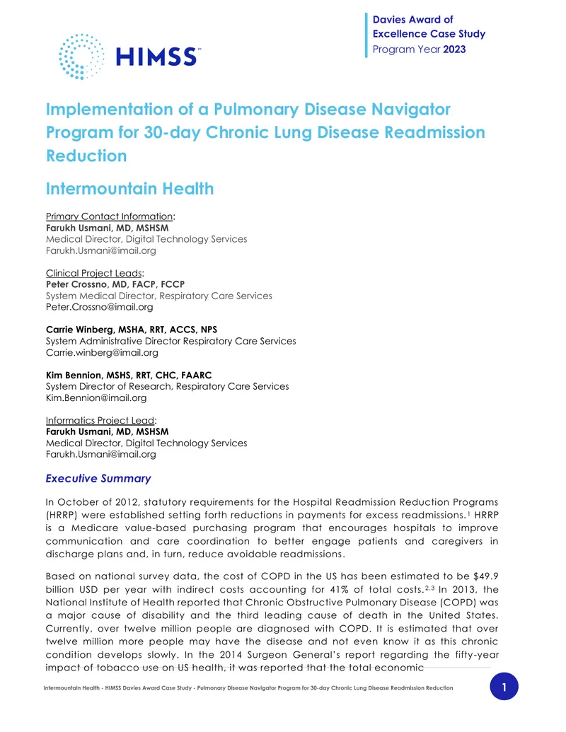 Pulmonary Disease Navigator Program Case Study
