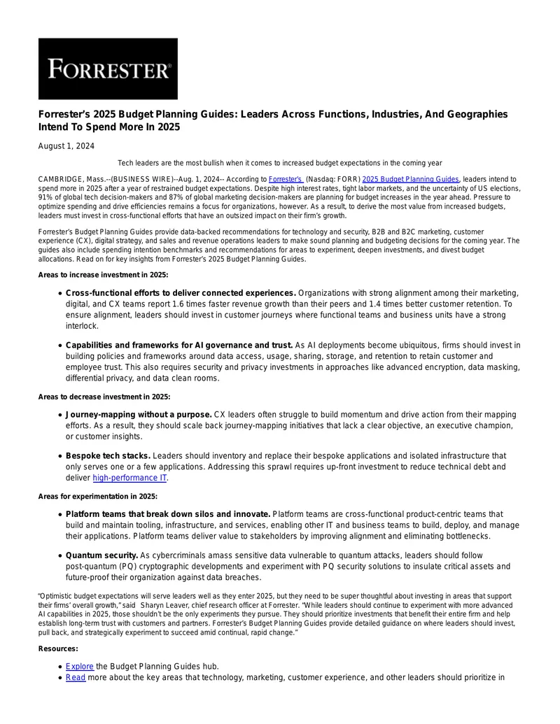 Forrester 2025 Budget Planning Guide Overview