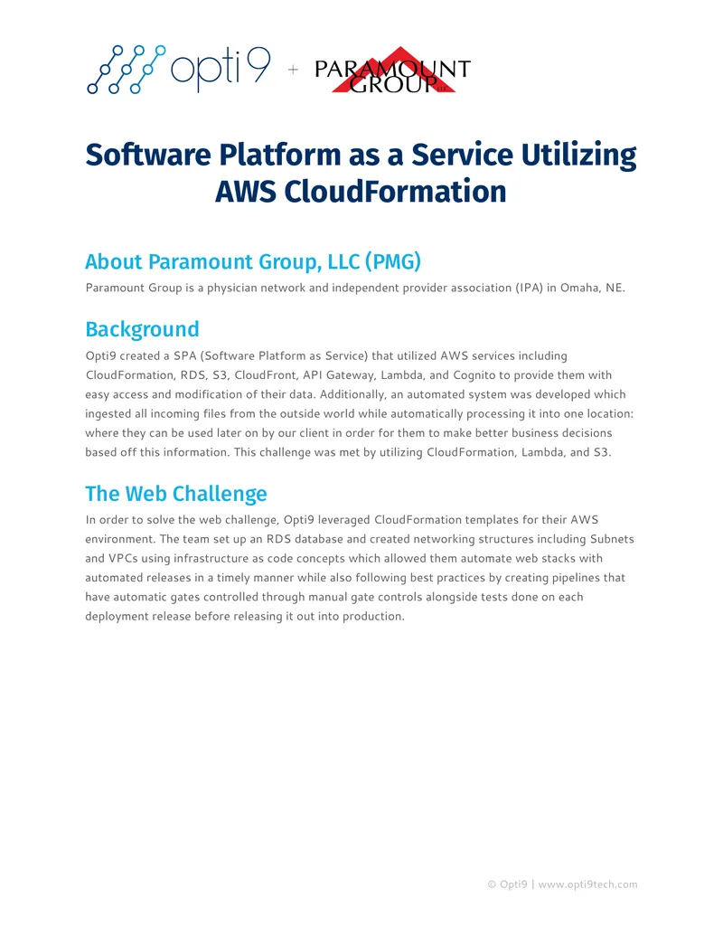 Software Platform as a Service Utilizing AWS CloudFormation