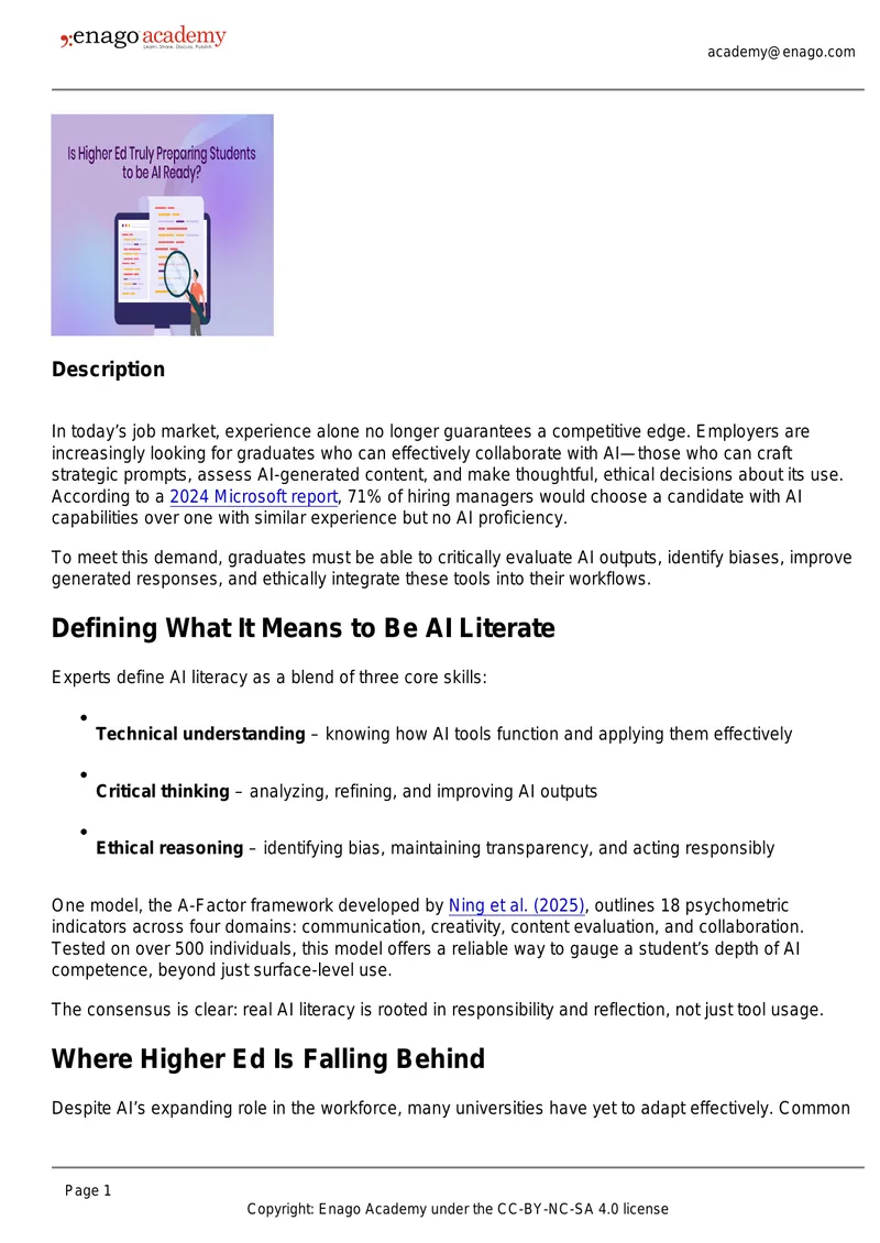 Enhancing AI Literacy in Higher Education