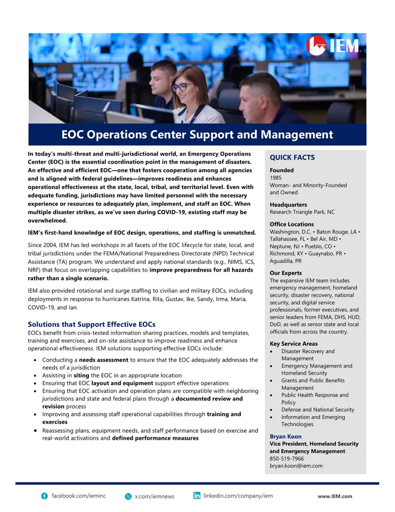 Emergency Operations Center Management and Support