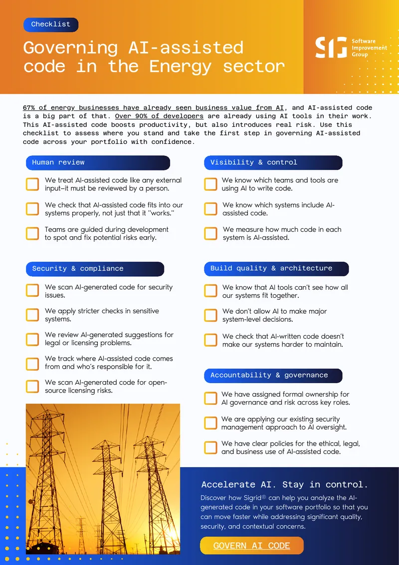 Checklist for Governing AI-Assisted Code in Energy Sector