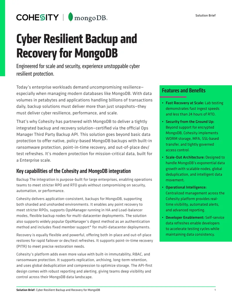 Cyber Resilient Backup and Recovery for MongoDB