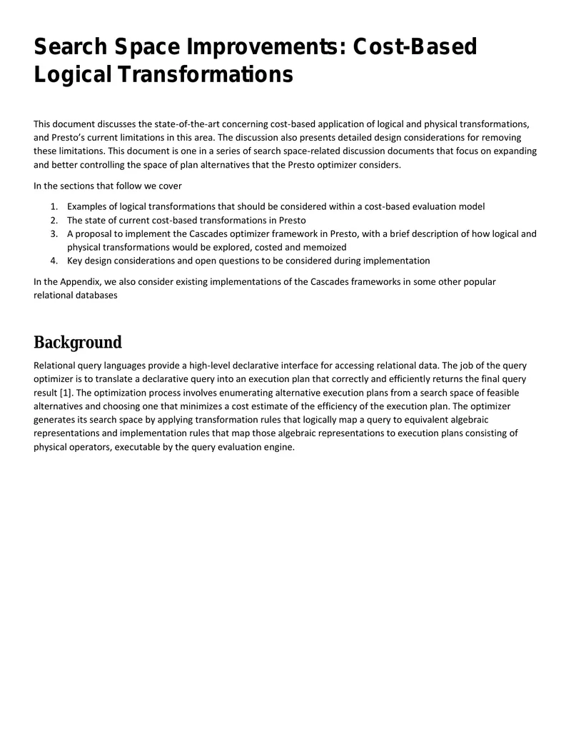 Cost-Based Logical Transformations in Presto