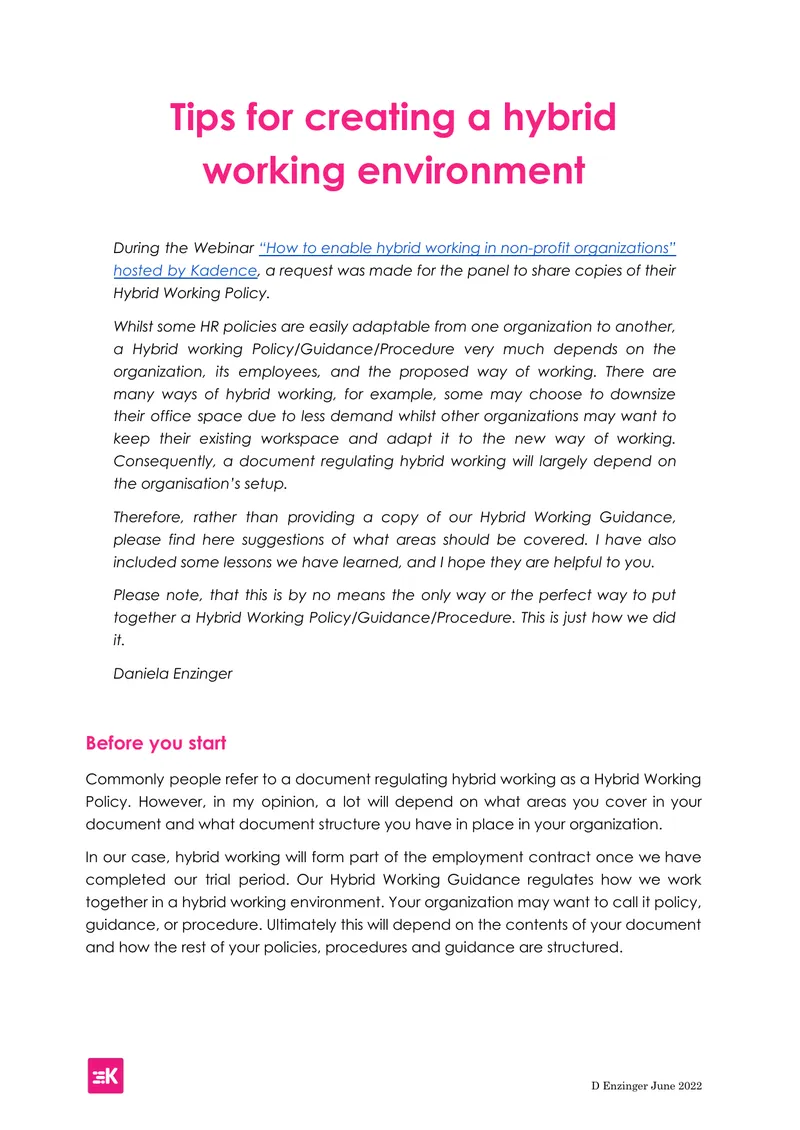 Guidance for Developing Hybrid Working Policies