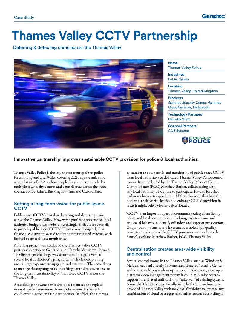 Thames Valley CCTV Partnership Case Study