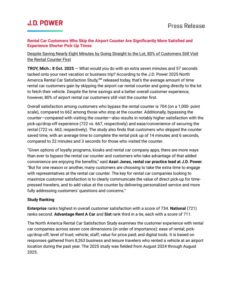 North America Rental Car Satisfaction Study 2025