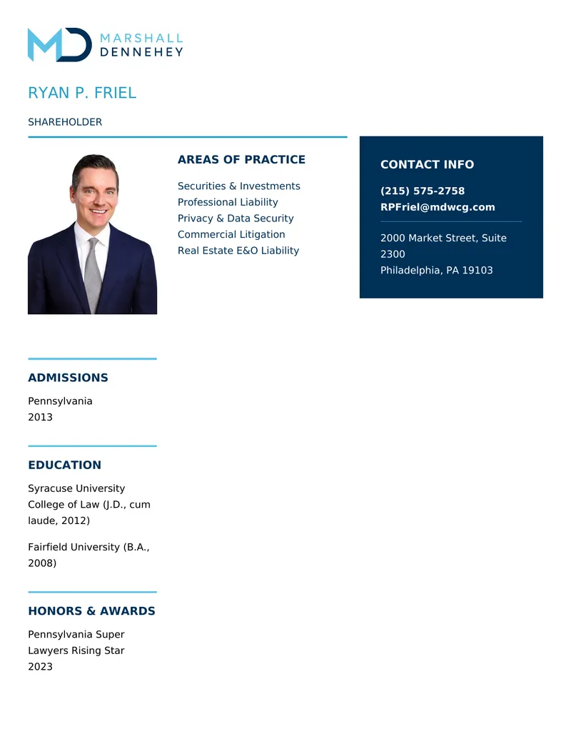 Ryan P. Friel Professional Profile and Practice Areas
