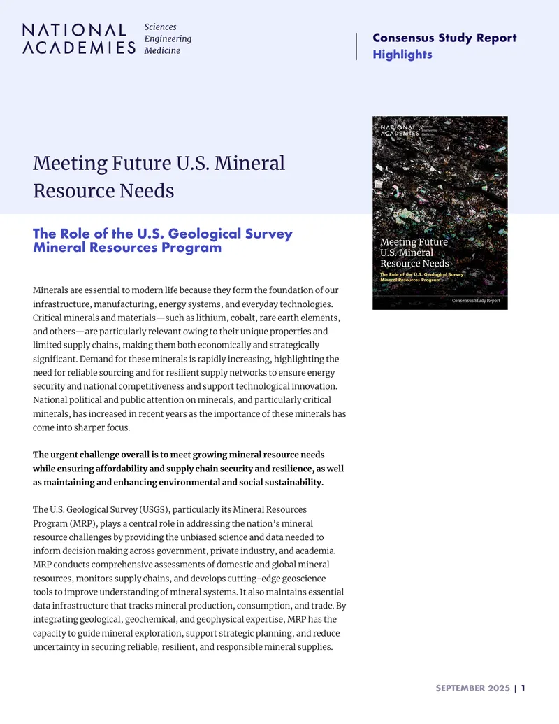 Consensus Study Report on U.S. Mineral Resource Needs