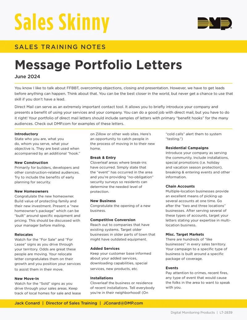 Sales Training Notes for Direct Mail Campaigns
