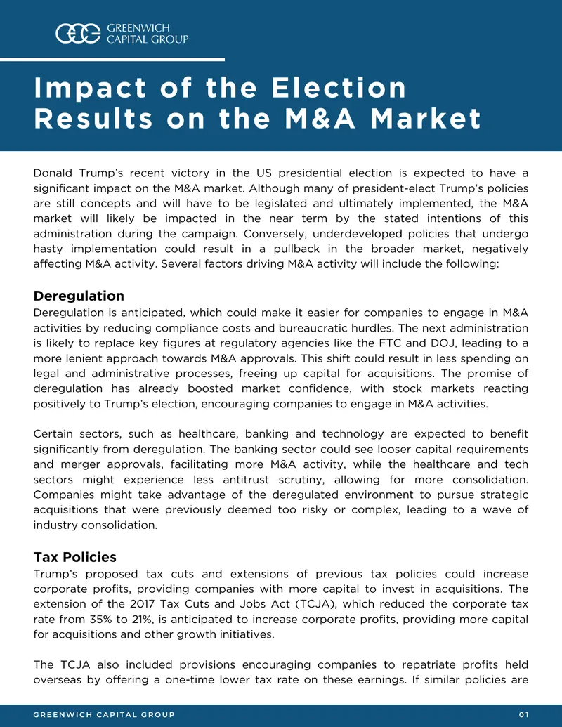 Impact of the Election Results on the M&A Market