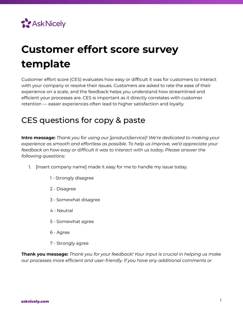 Customer Effort Score Survey Template