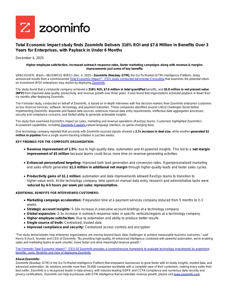 Total Economic Impact Study of ZoomInfo Deployment
