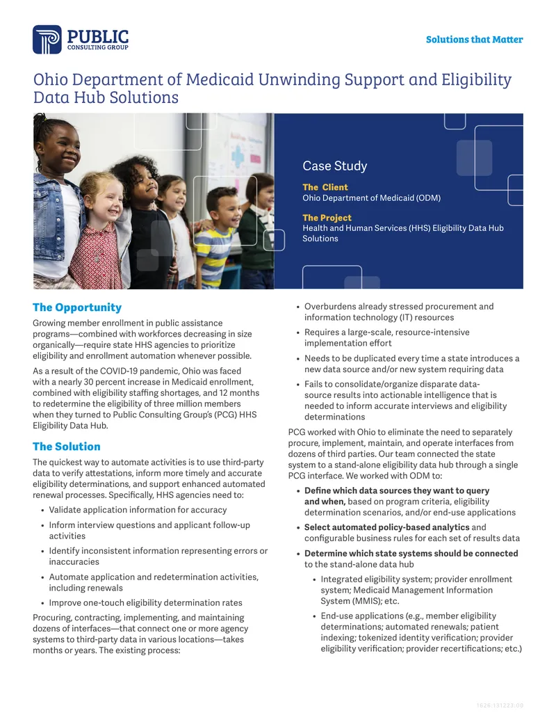 Ohio Department of Medicaid Eligibility Data Hub Case Study