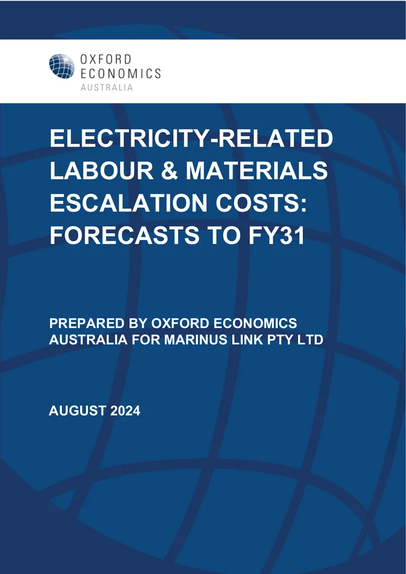 Marinus Link Cost Escalation Forecasts to 2030/31