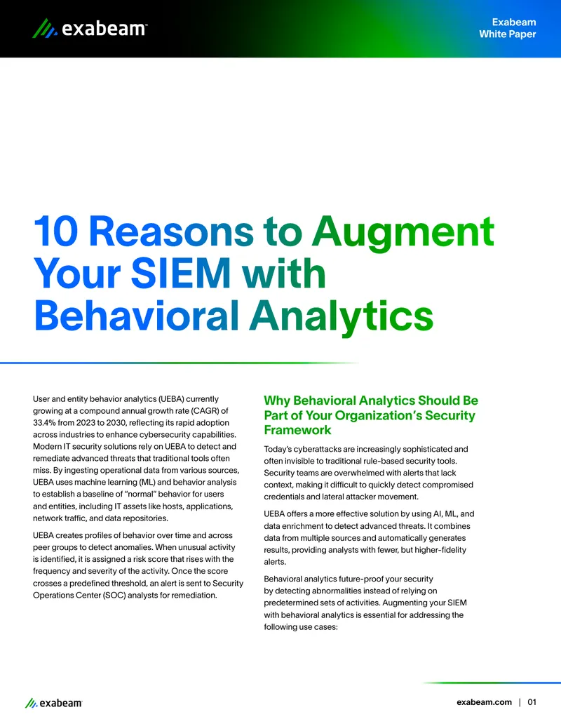 10 Reasons to Augment Your SIEM with Behavioral Analytics