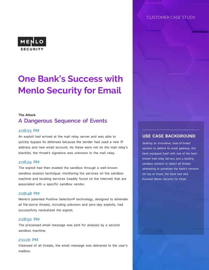 One Bank's Success with Menlo Security for Email
