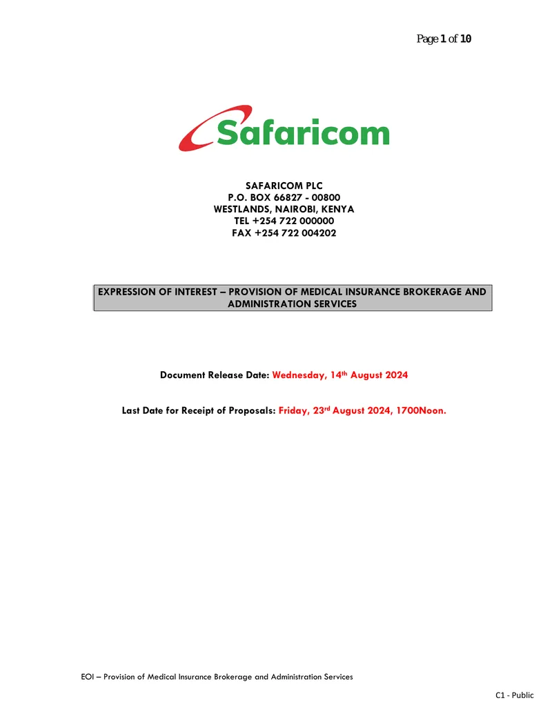 Expression of Interest for Medical Insurance Services