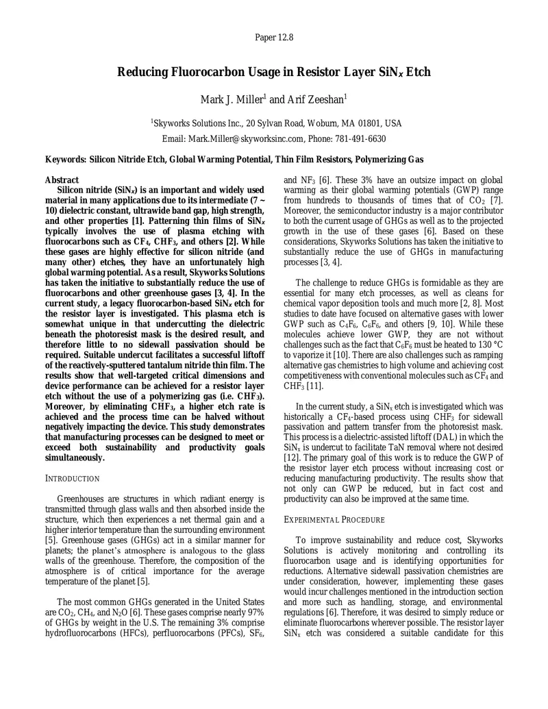 Reducing Fluorocarbon Usage in SiNx Etch Process