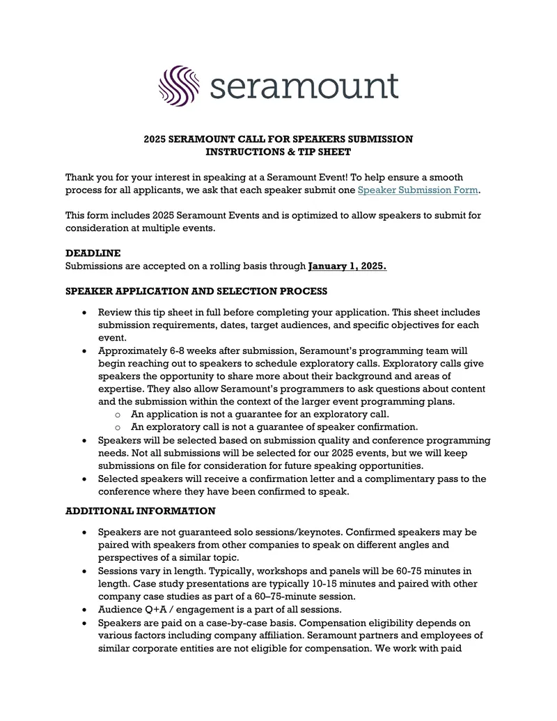 2025 Seramount Call for Speakers Submission Instructions