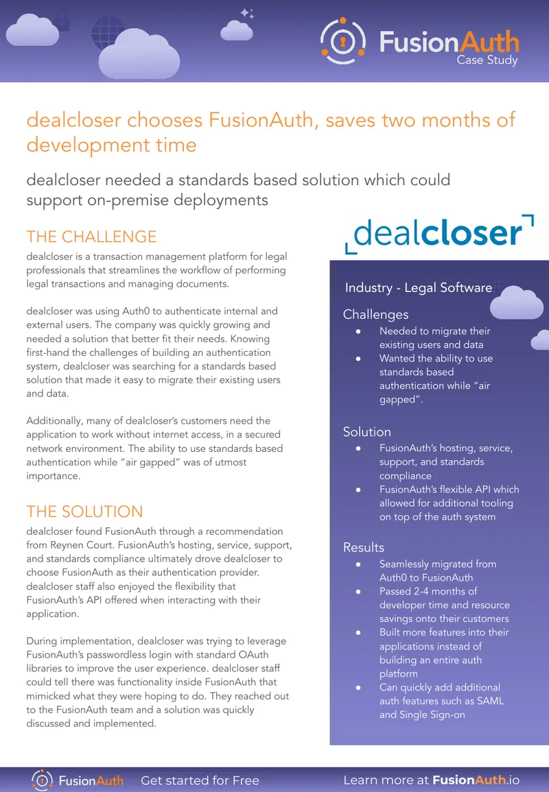 dealcloser Case Study on FusionAuth Implementation