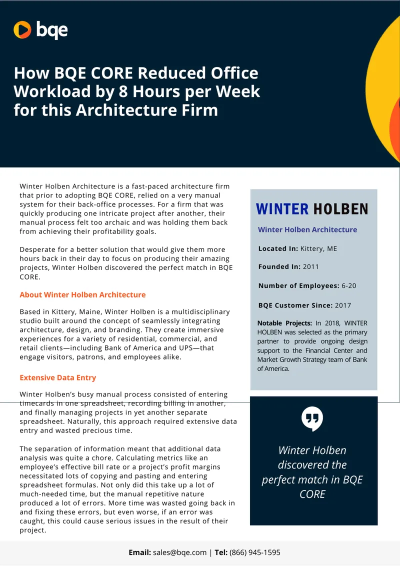 BQE CORE Implementation at Winter Holben Architecture