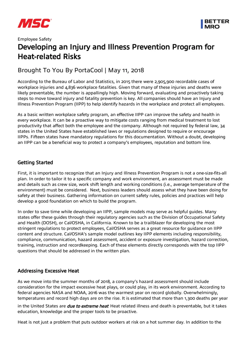 Injury and Illness Prevention Program for Heat Risks