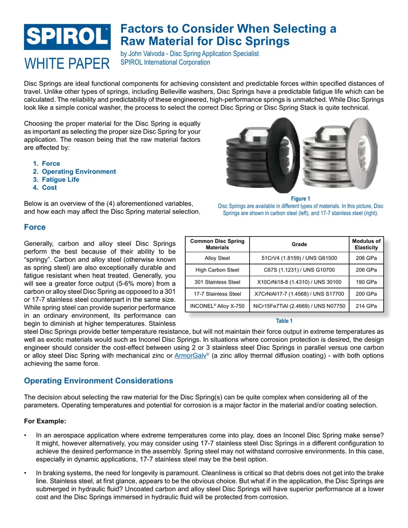 Factors to Consider When Selecting Disc Spring Materials