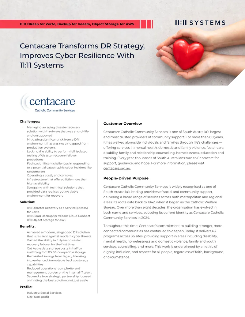 Centacare Disaster Recovery Strategy Transformation